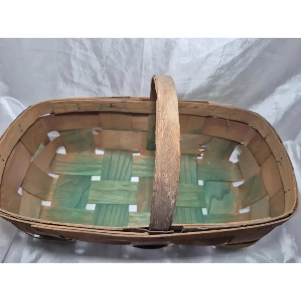 Antique Woven Wood Splint Gathering/Fruit/Market Basket With Handle 9